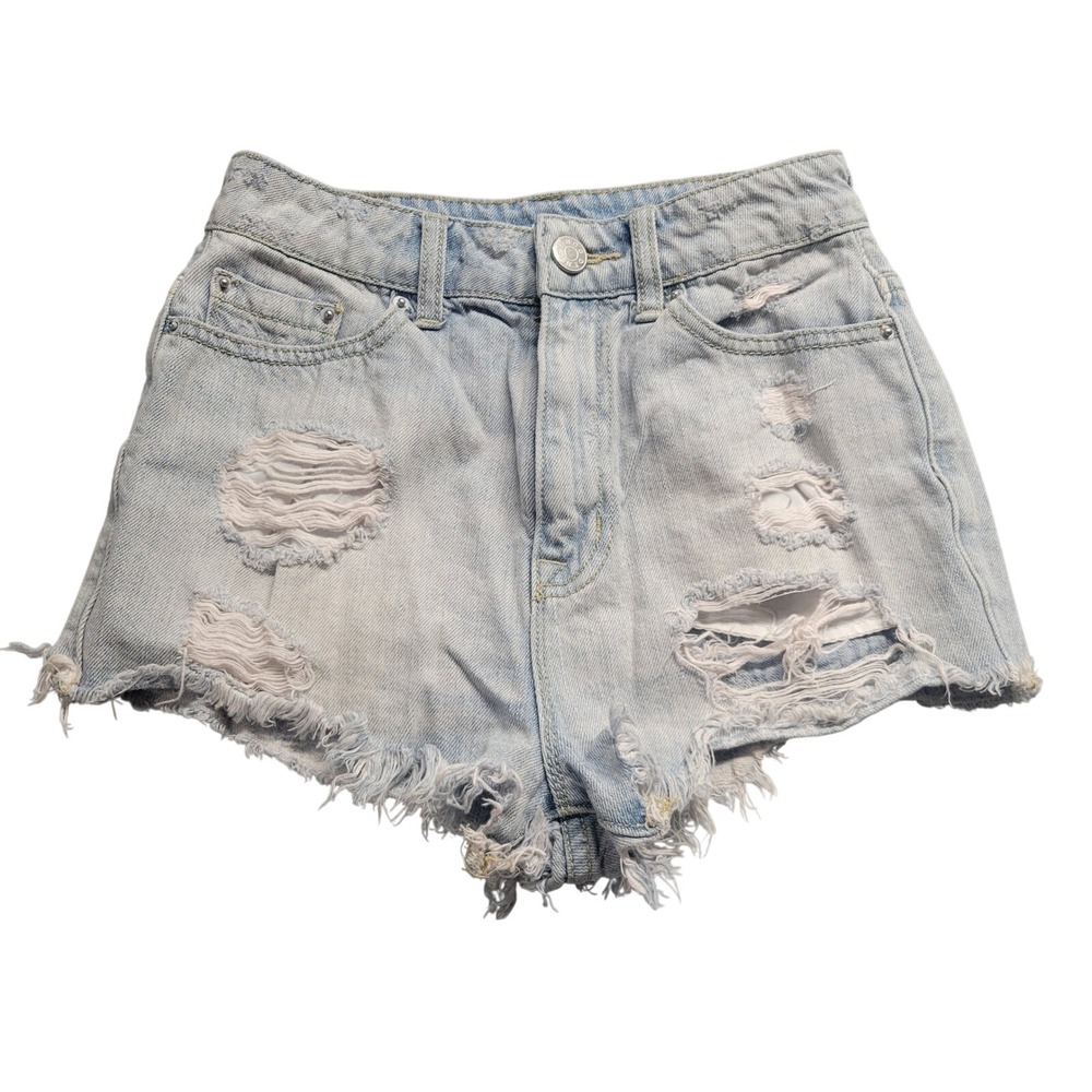 BDG Super High Rise Cheeky Distressed Denim Shorts Light Wash Womens 25w‎